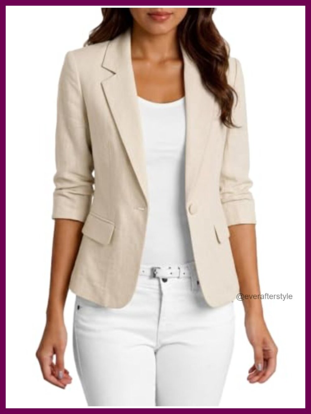 Linen 3/4 Sleeve Blazer Lightweight Slim Fit Tailored Jacket Office